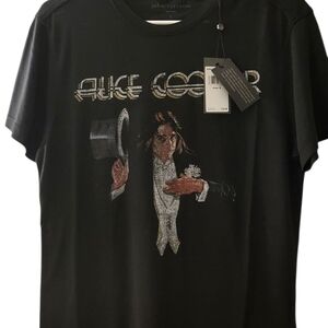 John Varvatos Black Graphic Tee with White and Brown Accents